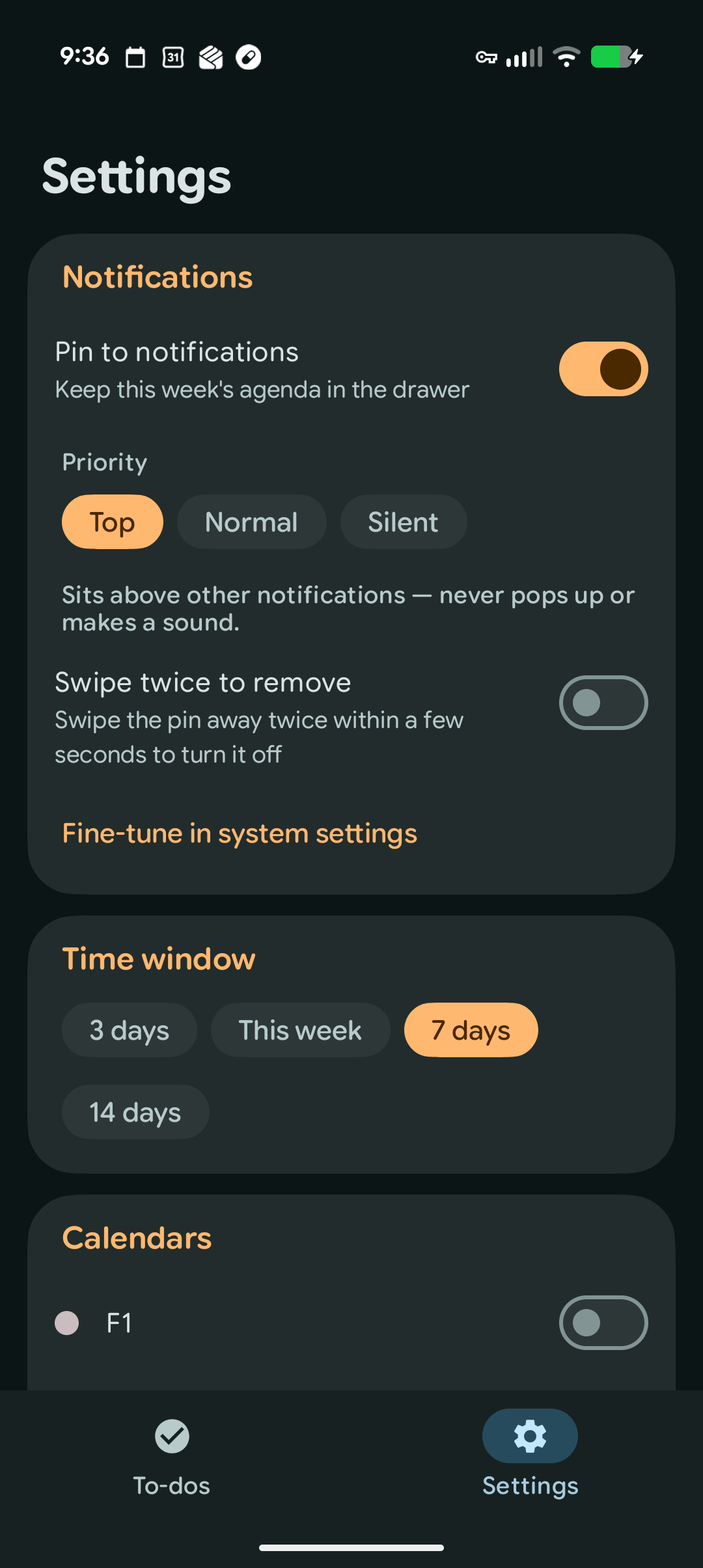 Pinned Calendar screenshot